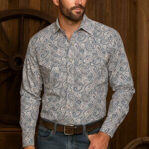 Rafter C Men’s Western Pearl Snap Shirt Paisley Rodeo Cowboy Ranchwear Size M